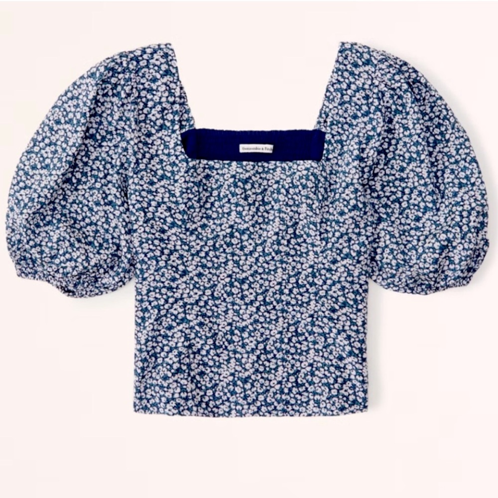 Abercrombie Puff Sleeve Shine Cotton Squareneck Top Size M
